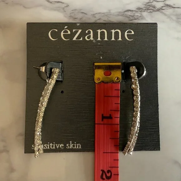 Cezanne Crystal Double Sided Drop Earrings Sensitive Skin Silver Tone - Picture 4 of 4